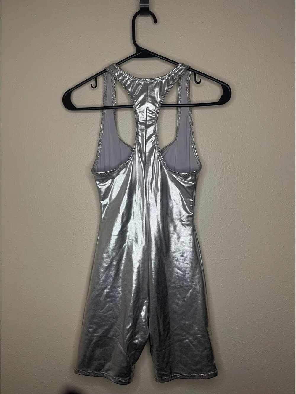SKIMS Swim Romper Metallic Bodysuit Silver Women's Size S NWT